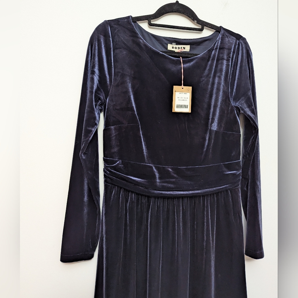 Boden Lois Velvet Midi Dress In Navy Blue 8L Rusched Waist Holiday Whimsigoth - Picture 5 of 11
